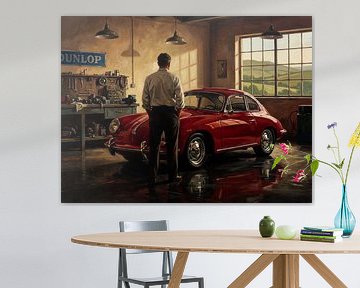 Rotes Porsche 356 Coupé in klassischer Garage