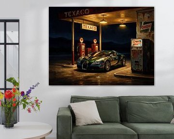 Bugatti Veyron an einer alten Texaco-Tankstelle