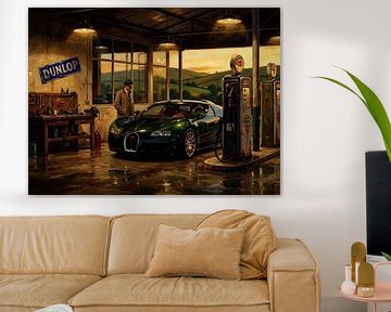 Bugatti Veyron in einer Vintage-Garagenszene von Jan Keteleer
