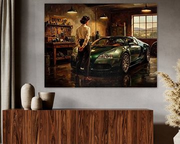 Bugatti Veyron in einer Vintage-Garage