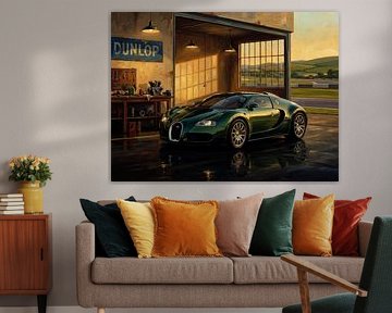 Grüner Bugatti Veyron in sonnendurchfluteter Garage