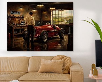 Vintage-Rennwagen von Maserati in Rot in der Garage