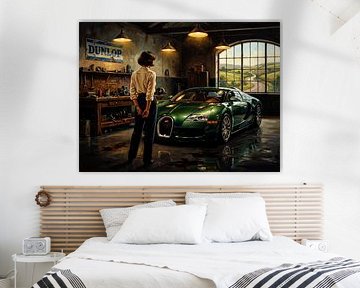 Grüner Bugatti Veyron in Vintage Garage von Jan Keteleer