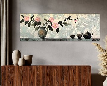 Blumenstillleben | Vase und Teekanne von Blickfänger Gemälde