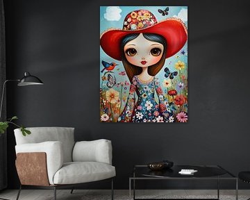 Girl with flowers and butterflies by Eye catching paintings