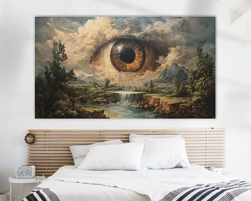 Das Auge, das immer zusieht Surreale Vintage-Ölkunst von Aden Pink Studio