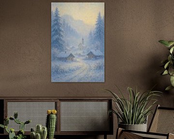 Ruhpolding St.-Georg-Kirche Winter – Bayerische Alpen Impressionistische Kunst von Travel Shop