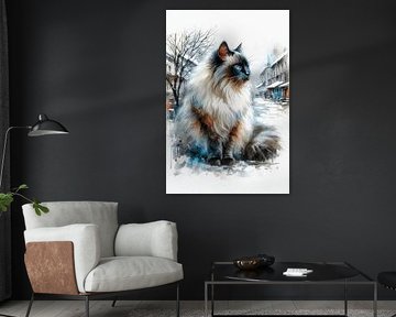 Fluffy cat in the snow