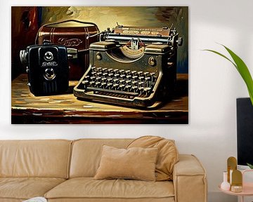 Fotoapparat neben Schreibmaschine