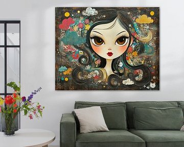 Pop-art Meisje met Grote Ogen van Blikvanger Schilderijen