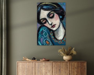 Woman Painting by Abstract Painting