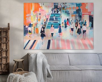 People City Painting | Busy Shopping Street by Eye catching paintings