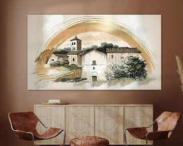 Mediterraan dorpje in gouden gloed