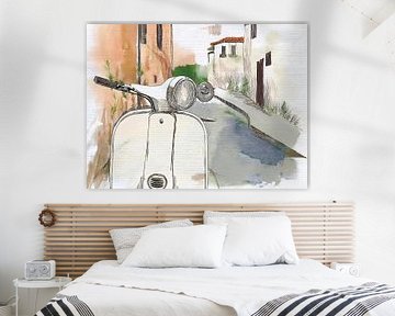 Nostalgische witte scooter in authentiek Italiaans straatje van Studio Pieternel
