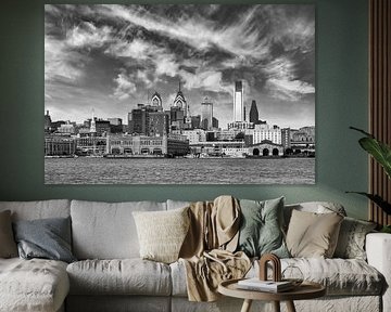 Philadelphia Skyline at Delaware River - Monochrome by Melanie Viola