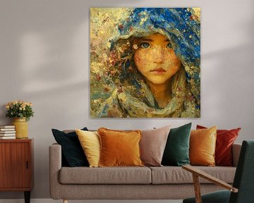 Golden silence | children's portrait in blue and ochre