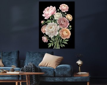 Romantisches Blumenbouquet auf Schwarz von Max Steinwald