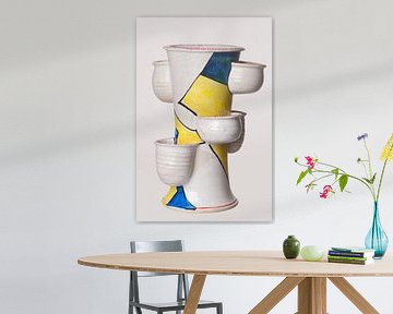 Keramik gebrannt mit Lasur, farbig und weiß, Küchenutensilien