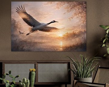 Graceful Crane Flying at Sunrise by Dodik Hariyono