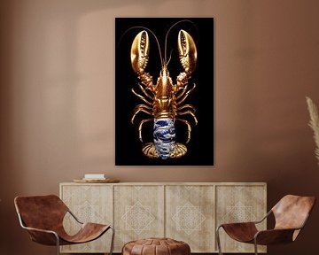 Lobster Luxe Noir – Golden Lobster with Delft Blue by Marianne Ottemann - OTTI