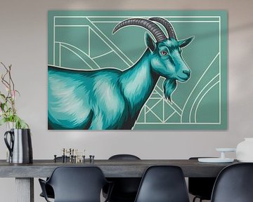 Ziege mit türkisfarbenem Fell und Hörnern von Imperial Art House