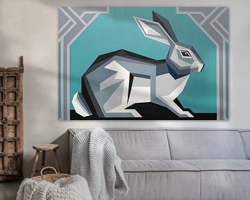 Grafisches Kaninchen mit Art-Déco-Motiv von Imperial Art House