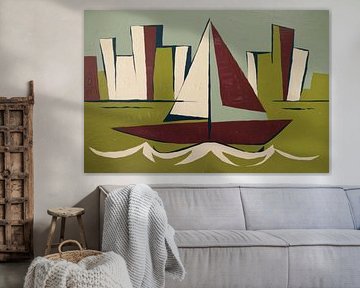 Abstrakter Segelboot und Skyline von Imperial Art House