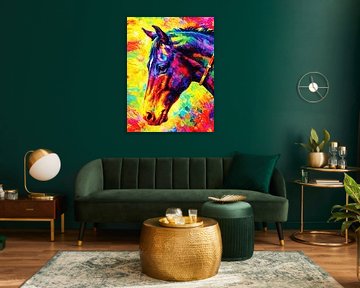 Regenbogen-Impasto-Pferdeporträt Motivationsporträt