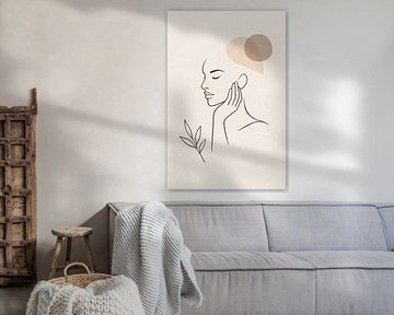 Japandi Minimal Line Art Wall Art – Neutral Beige Woman Portrait Poster by Mister Gobers