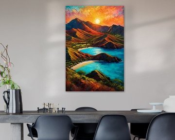 Zonsondergang op Komodo – Impressionistisch kustvuur