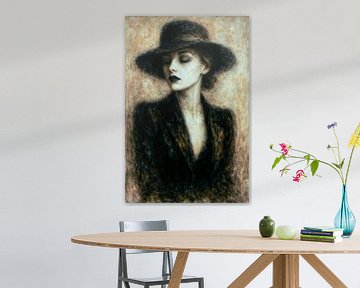 Mysterie in Sepia – Vogue Portret met Zwarte Hoed van Ainoeska