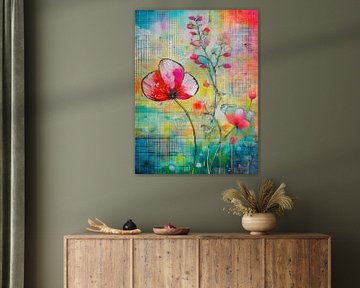 Farbenfrohe abstrakte Blumen in modernen, frischen Farben