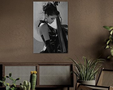 Black and White Portrait of Cellist by Lauren Wilde