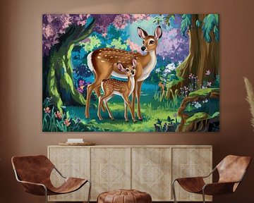 Biche et faon dans la forêt sur Imperial Art House