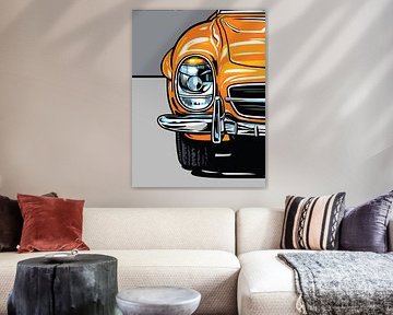 Retro-Porträt eines orangefarbenen Sportwagens im Pop-Art-Stil von Ramy Salah Hefny