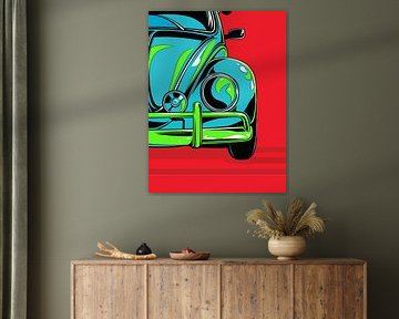 Retro turquoise sportwagen front pop art portret van Ramy Salah Hefny