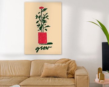 Minimalistische bloem met Grow-opschrift