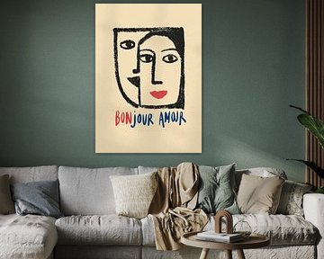 Bonjour Amour-afbeelding met rode lippen