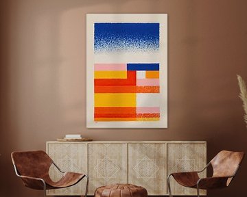 Abstracte horizontale kleurbanden in blauw en oranje