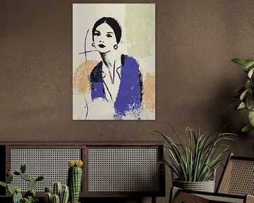 Grafisch portret: vrouw in blauw jasje