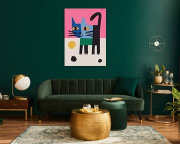 Minimalistische kat met tweekleurig gezicht