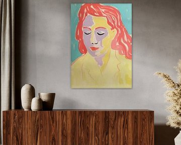 Expressief portret: vrouw in rood en turkoois