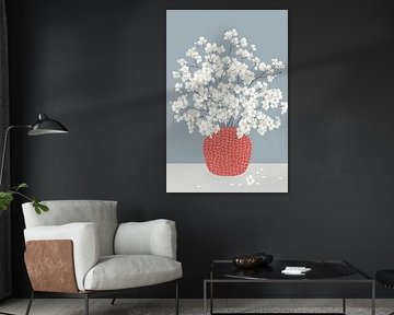 Weiße Stille, rote Vase von Color Square