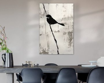 Black Bird on Branch Minimal