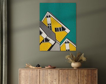 Kubuswoningen Geel Turquoise van Franka Poulain