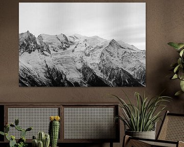 France - Chamonix - Pic du Mont Blanc - Noir et blanc - Montagnes enneigées autour de Ch