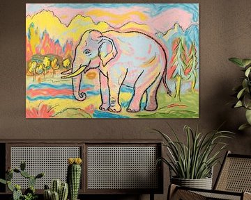 Pastel elephant in mountains by Art & Soul Creations