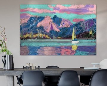 Sailboat with pink clouds by Art & Soul Creations