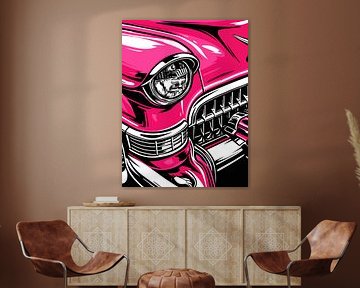 Retro-Pink-Oldtimer-Front-Pop-Art-Porträt von Ramy Salah Hefny
