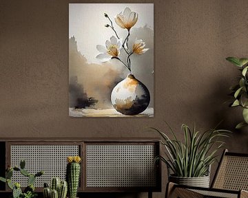 Nature morte avec Magnolia sereine dans un vase Japandi plein de charme